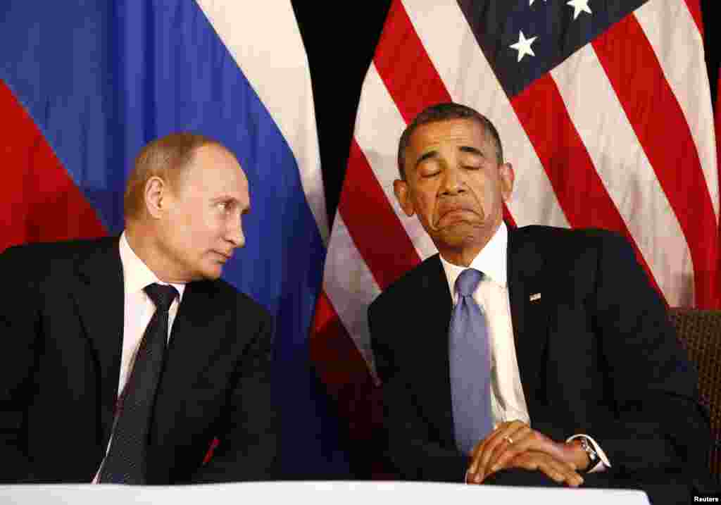 Президент США Барак Обама (справа), Путин в Лос-Кабосе, Мексика, 18 июня 2012 года