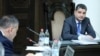 Armenia - Prime Minister Tigran Sarkisian (R) and Finance Minister Vache Gabrielian discuss the draft state budget for 2013 at a cabinet meeting in Yerevan, 27Sep2012.
