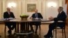 Russia -- (R-L) Kazakh president Nursultan Nazarbaev, Russian President Vladimir Putin and Belarus President Alyaksandr Lukashenka speak during their meeting in Putin's Novo-Ogaryovo residence outside Moscow, March 5, 2014
