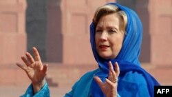 U.S. Secretary of State Hillary Clinton at the historic Badshahi Mosque in Lahore.