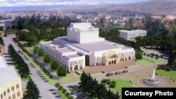 Площадь нового восстановленного Госдрамтеатра увеличилась и составляет шесть тысяч квадратных метров. А внешний вид здания дополнили необычным фонтаном