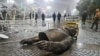A monument to Nursultan Nazarbaev was demolished in Taldyqorghan during the January 2022 protests.