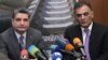 Armenia - Prime Minister Tigran Sarkisian (L) introduces the newly appointed Transport and Communications Minister Gagik Beglarian to his senior staff in Yerevan, 18Jun2012.