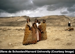 Qashqai women on a squally day near Bozpar in the south of Iran.
