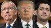 Șeful majorității republicane în Senat, Mitch McConnell, președintele Donald Trump și speakerul Camerei Reprezentanților, Paul Ryan