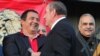 Armenia - Prosperous Armenia Party leader Gagik Tsarukian (L), Armenian National Congress leader Levon Ter-Petrosian (C) and Zharangutyun party's Raffi Hovannisian at a joint rally in Yerevan, 23Oct2014.