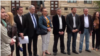 Igor Boțan (centru) împreună cu alți lideri ai protestului de duminică. Corespondenta Europei Libere Tamara Grejdeanu este prima din stînga.