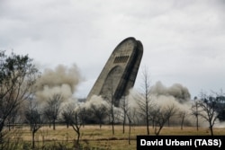 The concrete base of Kutaisi’s World War II memorial being demolished in December 2009