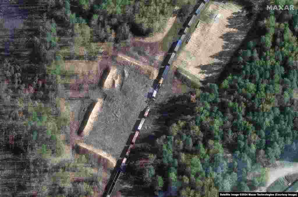 The aftermath of a strike that targeted the Toropets ammunition dump seen on September 22. Some munitions produced by North Korea are believed to have been stored in Toropets. 