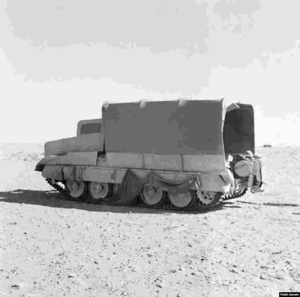 A British tank dressed as a harmless lorry. In the autumn of 1942, British troops massed phony “tanks” at the south of their line and real, disguised fighting vehicles to the north.