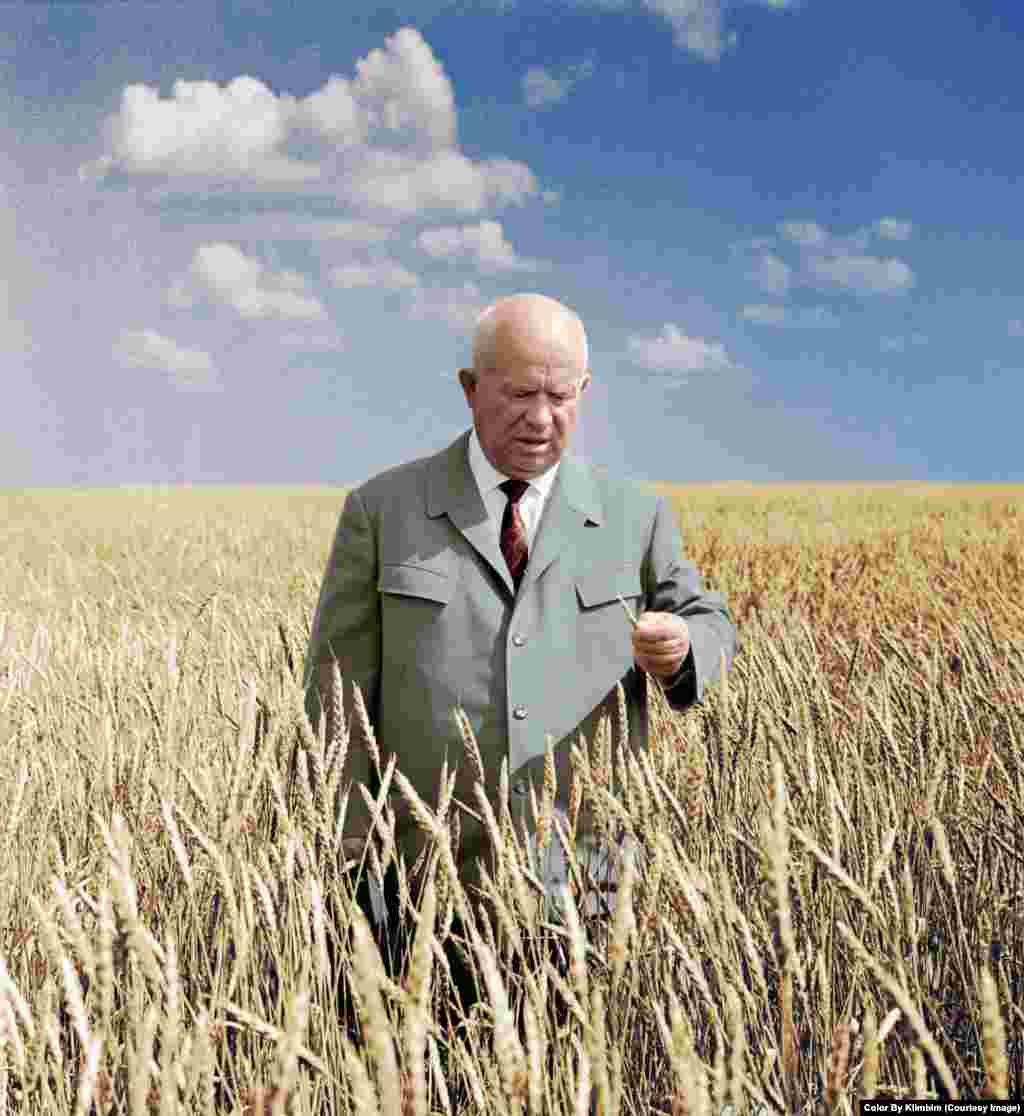 Soviet leader Nikita Khrushchev in a wheat field near today’s Astana in 1964. The town at the time was named Tselinograd, based on the Russian word “tselina,” meaning “virgin lands.”