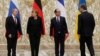 Лідери України, Німеччини, Франції та Росії під час зустрічі у «нормандському форматі». Мінськ, 11 лютого 2015 року