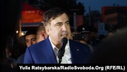 Mikheil Saakashvili speaks to supporters in Dnipro on September 20.
